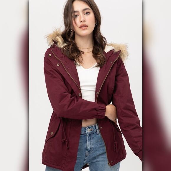 A233 • Faux Fur Hooded Sherpa-Lined Parka Jacket - Picture 1 of 4